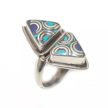 Tibetan Turquoise, Lapis Handmade 925 Sterling Silver Ring Size Adjustable o3Y92