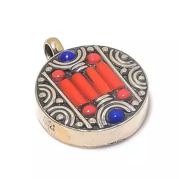 Tibetan Turquoise, Lapis Handmade 925 Sterling Silver Jewelry Pendant 1.18 Z7j84