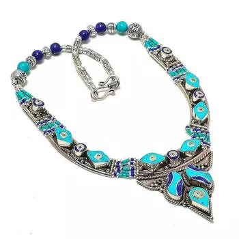 Tibetan Turquoise, Lapis Handmade Jewelry Necklace 18 B5B28