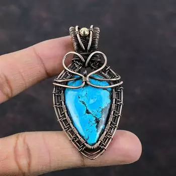 Tibetan Turquoise Pendant Copper Wire Wrapped Gemstone Pendant Tibetan Turquoise Jewelry Handmade Pendant Dainty Copper Jewelry Gift For Him