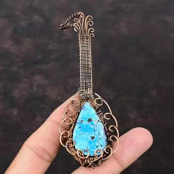 Tibetan Turquoise Pendant Copper Wire Wrapped Gemstone Pendant Handmade Pendant Copper Wire Wrapped Jewelry Guitar Pendant Jewelry For Gift