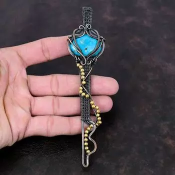 Tibetan Turquoise Pendant Copper Wire Wrapped Jewelry Unique Key Pendant Handmade Gemstone Pendant Anniversary Gift Copper Wire Wrap Pendant