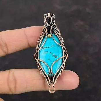 Подвеска из тибетской бирюзы, подвеска из медной проволоки, подвеска ручной работы, тибетская бирюза, ювелирные изделия, подвеска из драгоценных камней для подарка, медные украшения