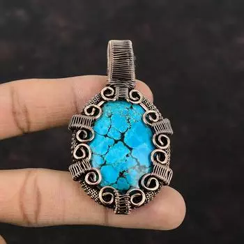Tibetan Turquoise Pendant Copper Wire Wrapped Pendant Handmade Pendant Gemstone Copper Wire Jewelry Gift For Her Tibetan Turquoise Jewelry