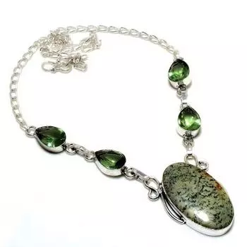 Тибетская бирюза Цаворит, 925 проба, посеребренное ювелирное ожерелье, 18 дюймов 18 синий