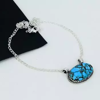 Тибетская бирюза, драгоценный камень, ожерелье из стерлингового серебра 925 пробы ручной работы, натуральная тибетская бирюза, ювелирное ожерелье ручной работы для женщин, ожерелье для нее 20 чёрный/синий