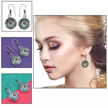 Тибетская бирюза лазурит непальские серьги украшения ручной работы коралл племенной