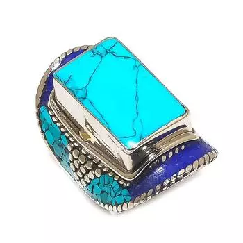 Тибетская бирюза, лазурит, ювелирное изделие ручной работы, кольцо, размер 10 S9p80