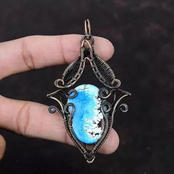 Тибетская бирюза, медный кулон, медная проволока, обернутая кулоном, драгоценный камень, бирюзовое ювелирное изделие, подарок для него, кулон ручной работы, медное ювелирное изделие