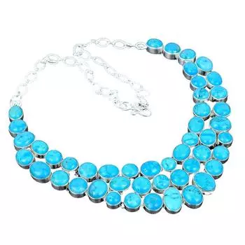 Тибетская бирюза, ручная работа / Ожерелье из стерлингового серебра 925 пробы / Штампованный драгоценный камень 925 пробы / Серебряное ожерелье из натуральной тибетской бирюзы 18 синий