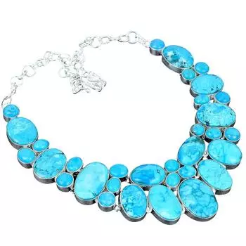 Тибетская бирюза, ручная работа / Ожерелье из стерлингового серебра 925 пробы / Штампованный драгоценный камень 925 пробы / Серебряное ожерелье из натуральной тибетской бирюзы 18 синий