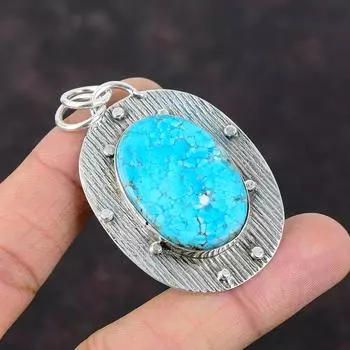 Тибетская бирюзовая подвеска Дизайнерские украшения ручной работы Подвеска из стерлингового серебра 925 пробы Очень красивая подвеска с драгоценным камнем Подарок для жены Заявление Подвеска