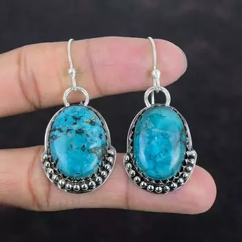 Тибетская бирюзовая серьга, натуральный драгоценный камень, серьги ручной работы, серебряные серьги 925 пробы, серьги-подвески, тибетские ювелирные изделия, подарки для женщин