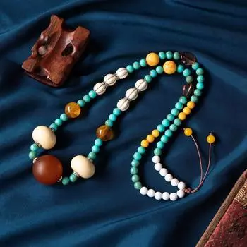 Тибетская личность Универсальный темперамент Длинное ожерелье Отпуск Бирюза Вощеная веревка Цепочка для свитера Фото Фото Ювелирные изделия