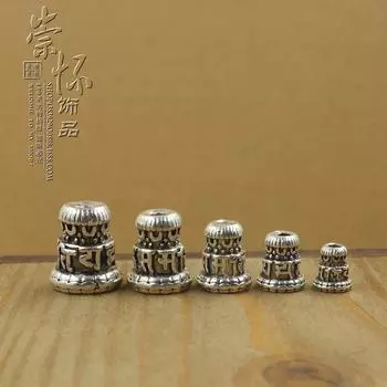 Тибетские серебряные бусины-мантры в виде головы Будды в форме пагоды 8mm