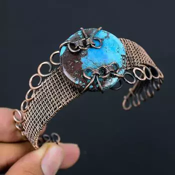 Тибетский бирюзовый браслет из чистой медной проволоки, обернутый ювелирными изделиями ручной работы, регулируемый браслет Adjustable синий