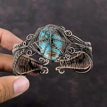 Тибетский бирюзовый браслет-манжета, браслет из медной проволоки, регулируемый браслет-манжета, браслет ручной работы, браслет с драгоценными камнями, медные украшения, подарок на годовщину