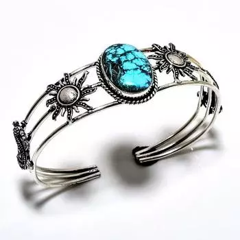 Тибетский бирюзовый драгоценный камень 925 посеребренный браслет-манжета ручной работы