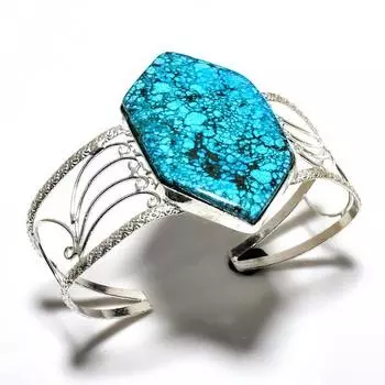 Тибетский бирюзовый драгоценный камень 925 посеребренный браслет-манжета ручной работы