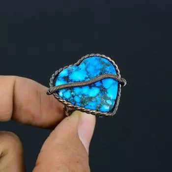 Тибетский бирюзовый драгоценный камень Медная проволока обернутая кольцо ювелирных изделий ручной работы для свадебного подарка 4 синий