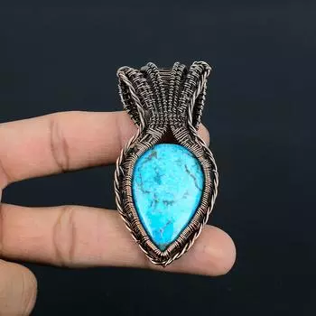 Тибетский бирюзовый драгоценный камень ручной работы из медной проволоки, ювелирный кулон для женщин 2.87 inches синий