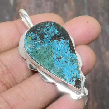 Тибетский бирюзовый драгоценный камень стерлингового серебра 925 пробы, красивый ювелирный кулон ручной работы 2.17 Inches синий
