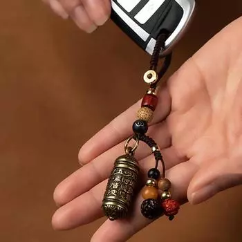 Тибетский буддизм, китайская сутра, бутылка, автомобильный брелок, подвески, ювелирные изделия, подвески на удачу, латунная винтажная кожаная сумка, ремешок, брелки Rope Keychain