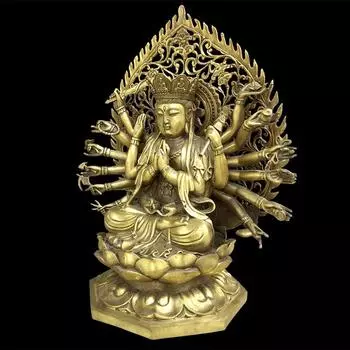 Тибетский буддизм латунная 18-рукая статуя Маха Кунди Бодхисаттвы Будды Богини Высота 26 см