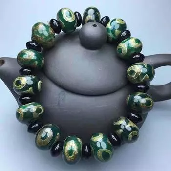 Тибетский буддизм Зеленый Агат Нефрит Халцедон Три Глаза Счеты Бусина Счастливый Браслет 14.1mm*9.1mm