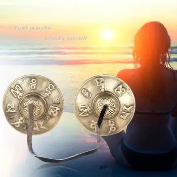 Тибетский колокольчик для медитации Тинша ручной работы 2,6 дюйма/6,5 см с буддийскими символами счастья