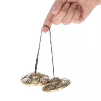 Тибетский колокольчик для медитации Тинша ручной работы 2,6 дюйма/6,5 см с буддийскими символами счастья
