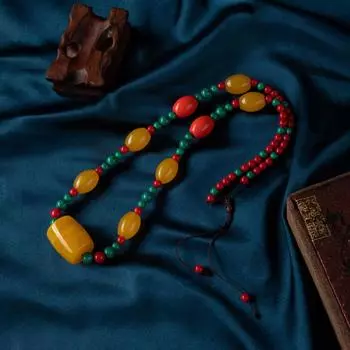 Тибетский пчелиный воск длинное ожерелье национальный стиль ретро бусины свитер цепочка агат телескопическая веревка ожерелье