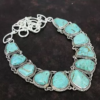 Тибетское ожерелье с драгоценными камнями бирюзы, ювелирные изделия, ожерелье из стерлингового серебра 925 пробы, регулируемая цепочка, ожерелье, подарок для жены, ювелирные изделия ручной работы 18 inches синий