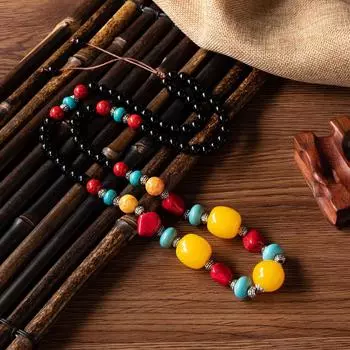 Тибетское ретро длинное этническое ожерелье Тибетское универсальное преувеличенное кулон с бисером Дзи из бирюзы Аксессуары для одежды Сицзана