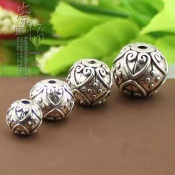 Тибетское серебро DIY Ювелирные изделия Круглые бусины и разделители - Кардамон Античный стиль 9mm Hole 2mm
