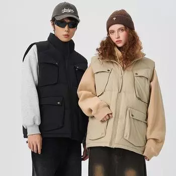 Tide American Down Vest мужской терможилет осенне-зимний комбинезон Plus Fat Plus безрукавная куртка с плечами M хаки