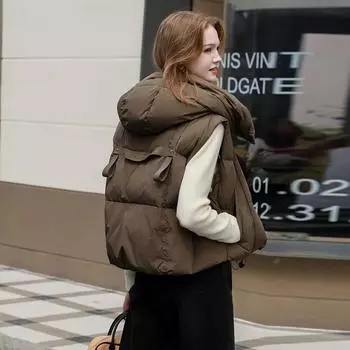 Tide brand 90 белый утиный пуховый жилет женский 2024 осень-зима модный воротник-стойка утолщенный повседневный жилет-лента tide S
