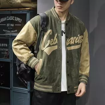 Tide Brand American Retro Suede Jacket Men s Loose Large Size Contact Color Splicing Baseball Jacket Tide M