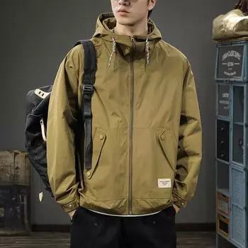 Tide Brand Mountain Casual Sports Jacket Men s Loose Large Size Outdoor Windproof Hooded Tooling Outside M хаки