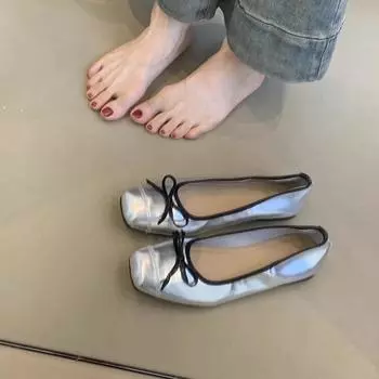Tide Bunan~ French Xiaoxiangfeng Bow Light Mouth Ballet Single Shoes Women s Versatile Square Head Gentle Flat Granny Shoes 35