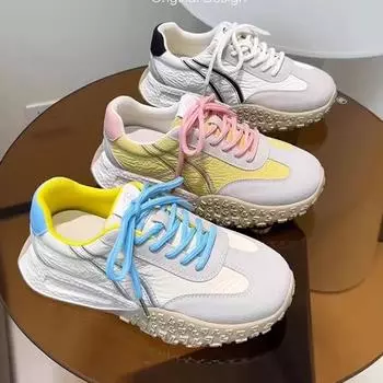 Tide Bunan~ Интернет-знаменитость ретро-туфли Forrest Gump на платформе женские повседневные спортивные туфли на шнуровке в тон обуви для папы Dexun 35 синий