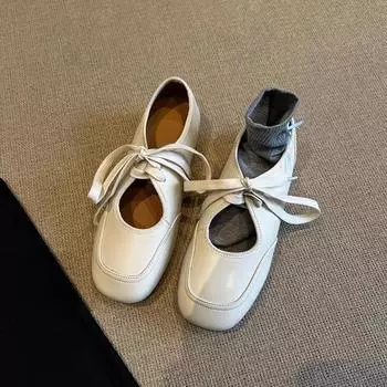 Tide Bunan~ Versatile little white shoes women s hollow lace-up breathable single shoes retro square head flat bottom comfortable Mary Jane shoes 35 белый