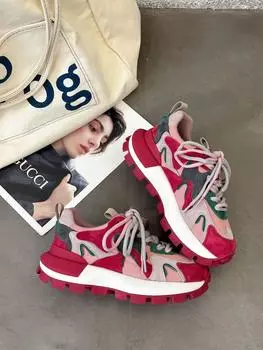 Tide color matching dad shoes women s spring new niche versatile thick-soled heightening sneakers 35 красный