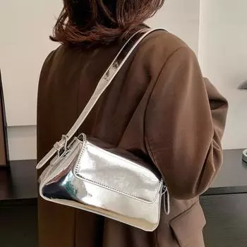Tide cool Y2K Spice Girl зеркальная лакированная кожа маленькая сумка текстурная сумка подмышки универсальная сумка через плечо серебряный