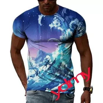 Tide Fashion Summer Game Scene Picture Мужская футболка Повседневные футболки с принтом Хип-хоп Личность Круглый вырез Короткий рукав Быстросохнущие топы S