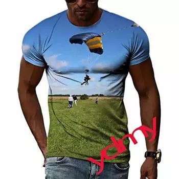 Tide Fashion Summer Parachute Picture Мужская футболка Повседневные футболки с принтом в стиле хип-хоп с круглым вырезом и короткими рукавами S