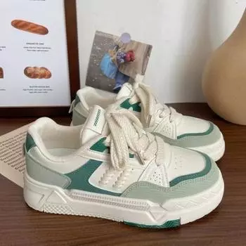 Tide thick-soled women s shoes autumn new low-top contrasting color retro board shoes female students casual sports little white shoes 35