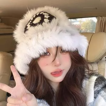 Tide wind large board high density real rabbit hair lion hat shows a small face handmade tiger head knitted hat trend versatile M56-58cm