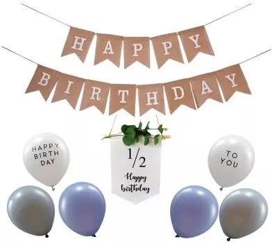 Tidepool Half Birthday Украшения на день рождения Набор деревянных гирлянд Набор украшений на день рождения из льна и воздушных шаров С ДНЕМ РОЖДЕНИЯ Детский день рождения Часть 1/2