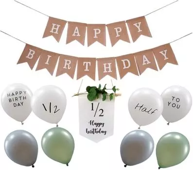 Tidepool Half Birthday Украшения на день рождения Набор деревянных гирлянд Набор украшений на день рождения из льна Набор украшений на воздушные шары С ДНЕМ РОЖДЕНИЯ Детский день рождения Латте